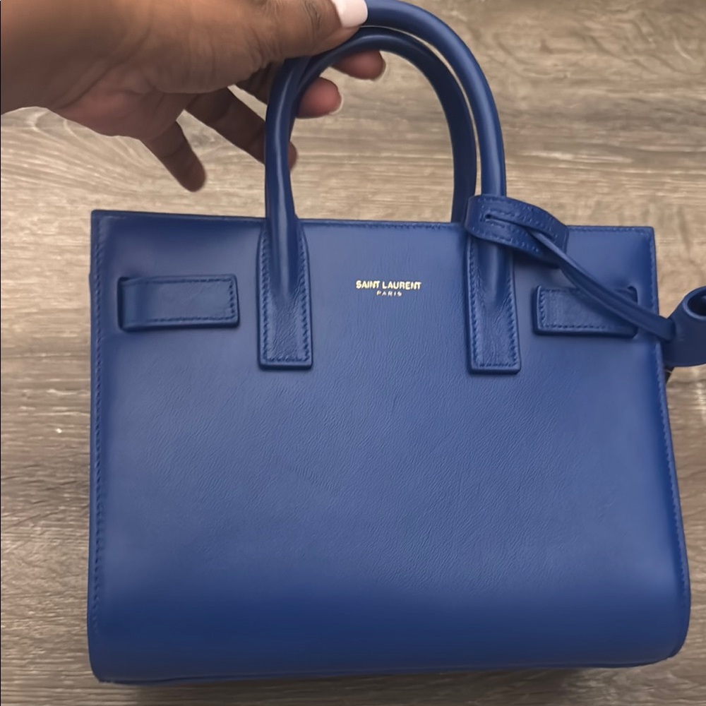 Saint Laurent Blue Leather Satchel with Structured Design